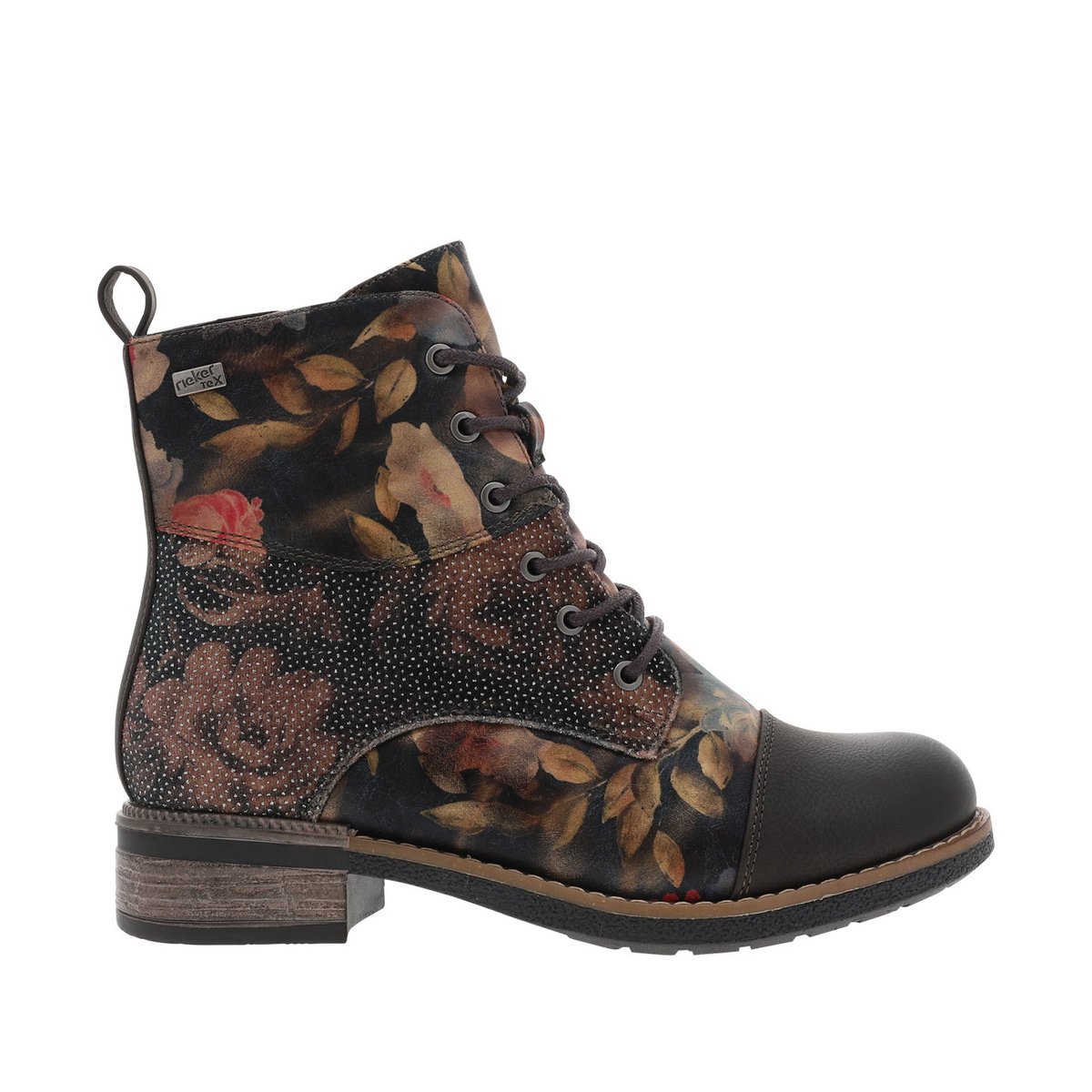 Bottines multicolores à talon décroché bas avec zip et des lacets ronds multicolores, RIEKER