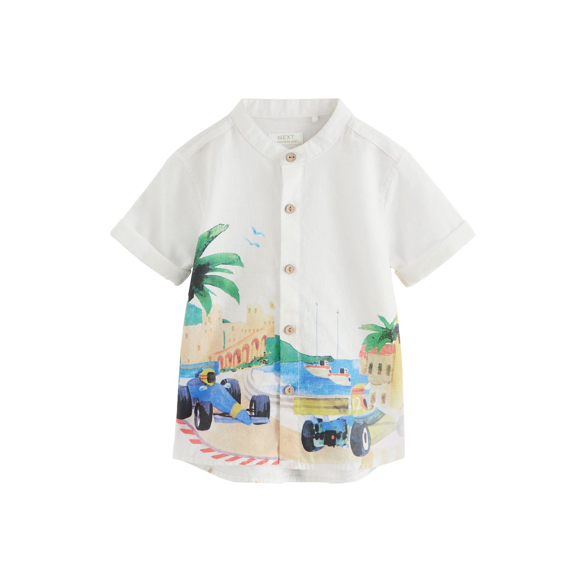 Chemise imprimée manches courtes col officier crème border monaco, NEXT