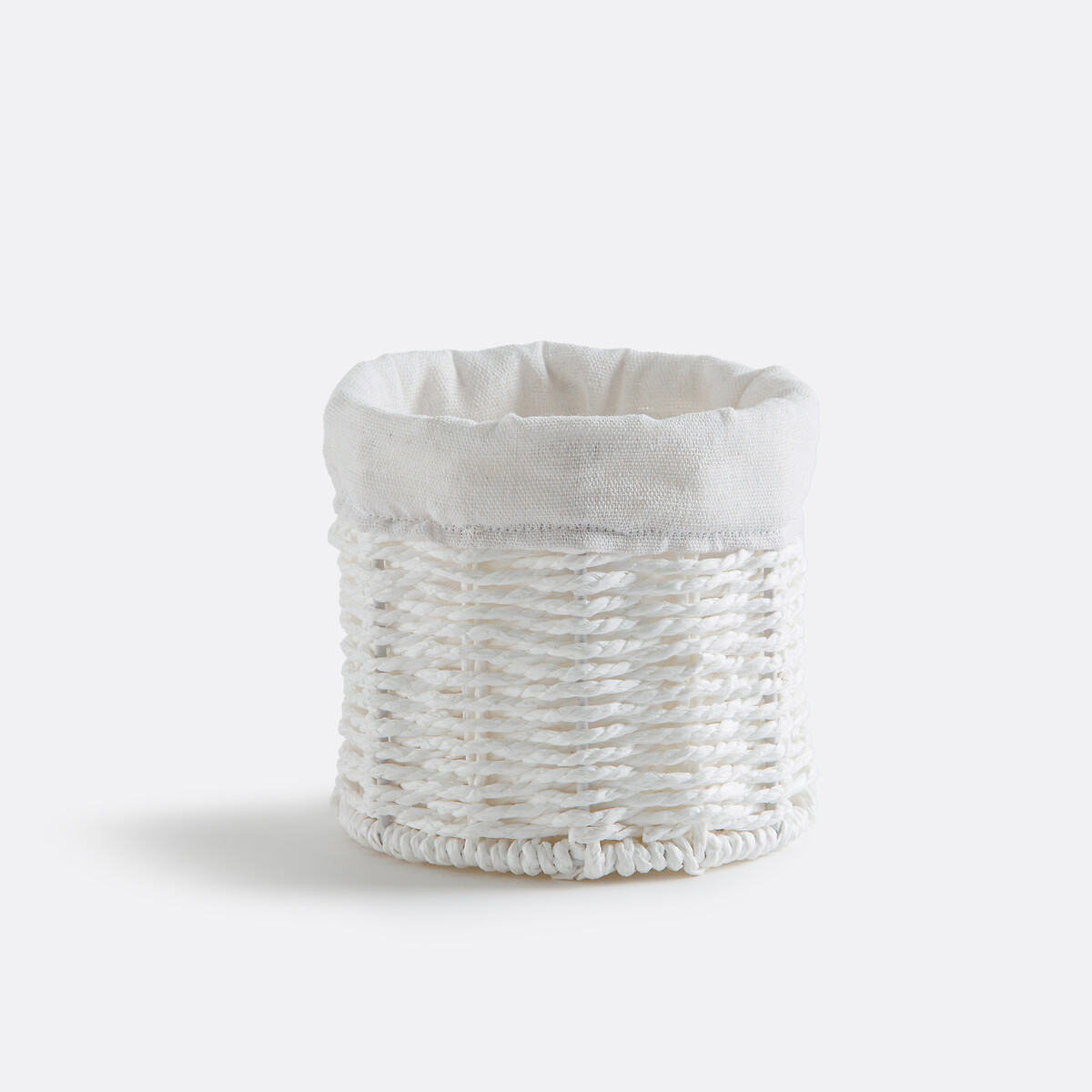 Panier rond en papier tressé et tissu, Papeli blanc, LA REDOUTE INTERIEURS