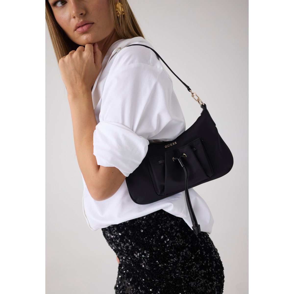 Mini Sac À Épaule Theodora noir, GUESS