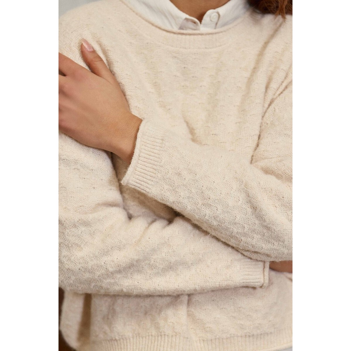 Mossy Detailed Knit Crew Neck Jumper light beige, LA PETITE ETOILE