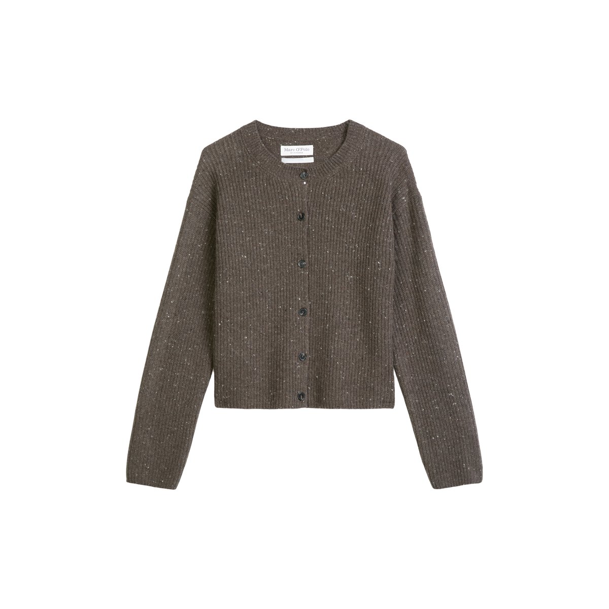 Cardigan en tweed coupe classique en mélange de laine vierge marron, MARC O'POLO