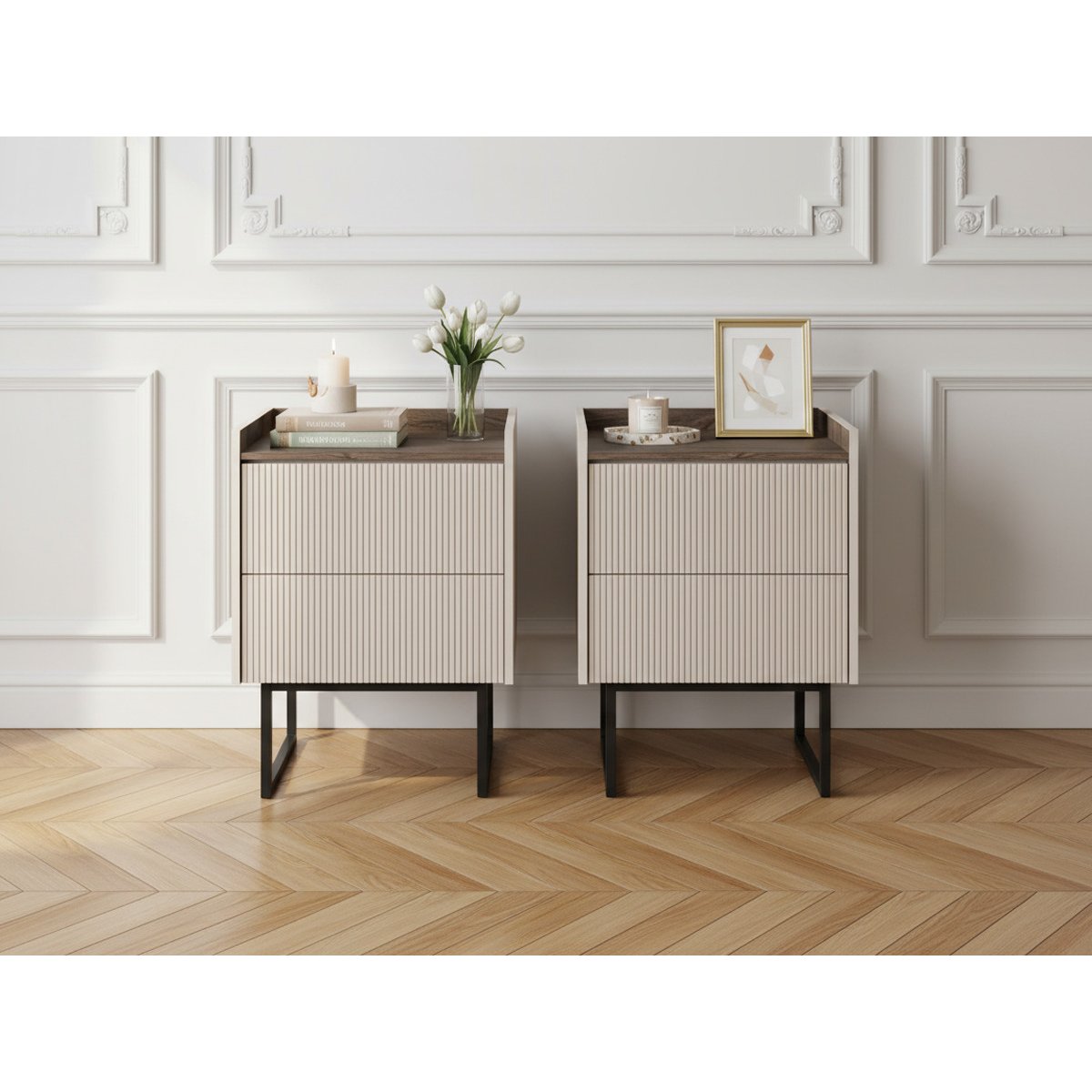 Table de chevet Panneaux de particules, LOUNA beige, BOBOCHIC