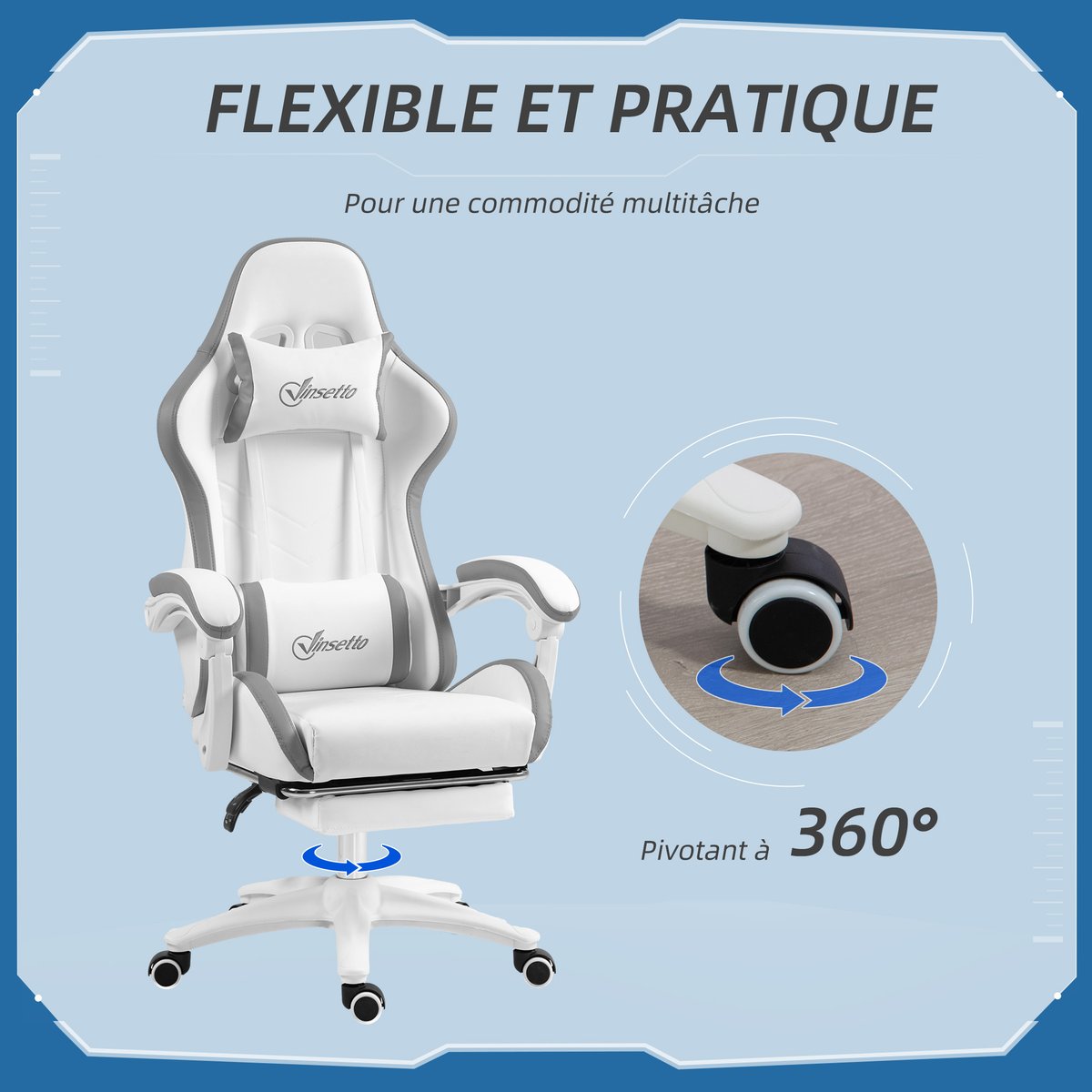 Fauteuil gaming Polyuréthane Blanc et gris blanc, gris, HOMCOM
