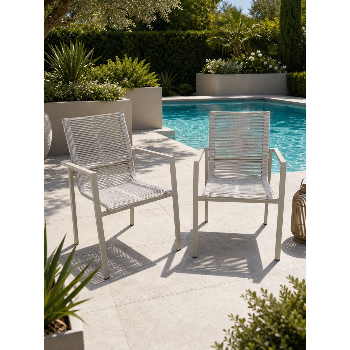 Lot de 2 fauteuils de jardin en aluminium et corde tissée MEXICO grège, DCB GARDEN