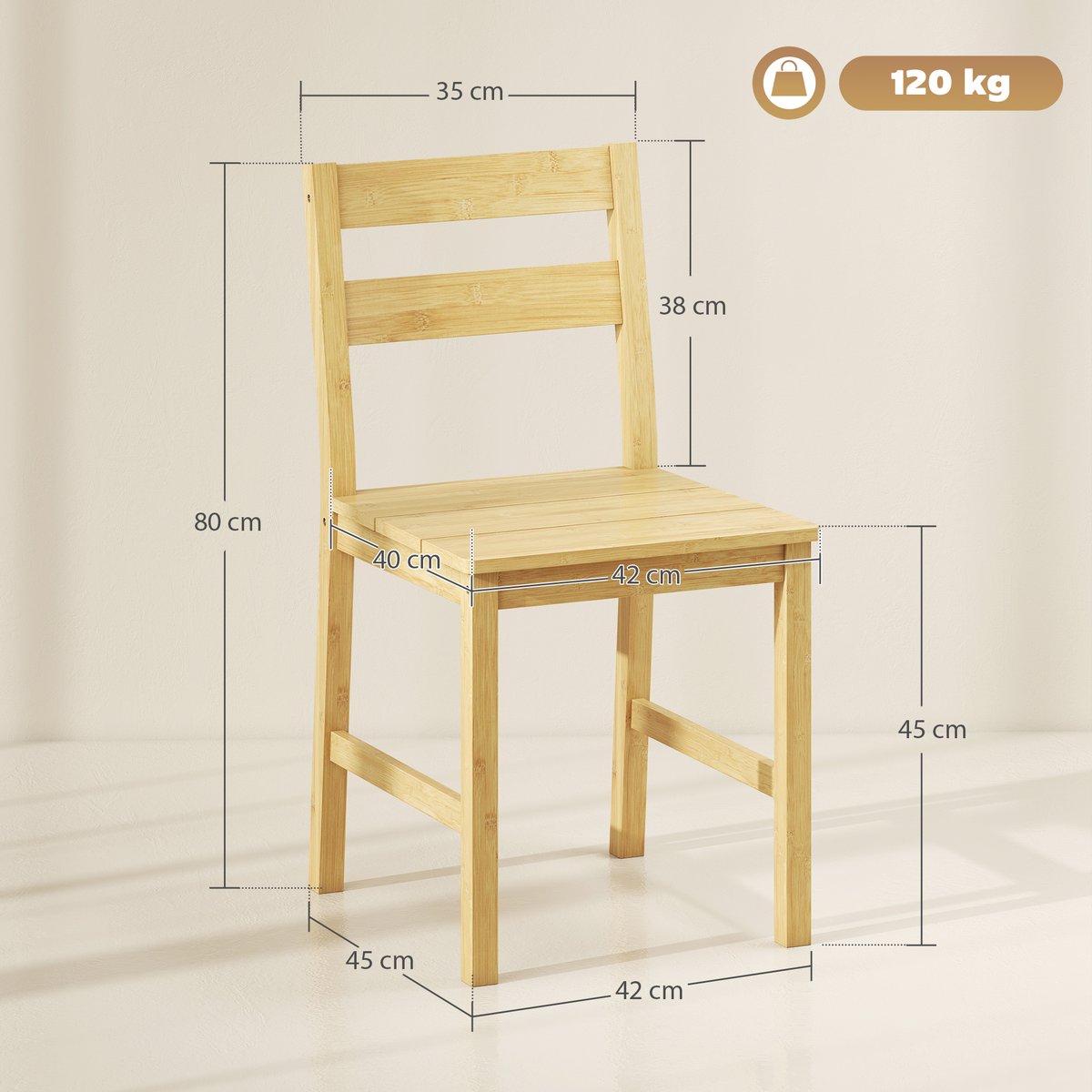 Chaise de salle à manger Bambou Bois naturel bois naturel, HOMCOM