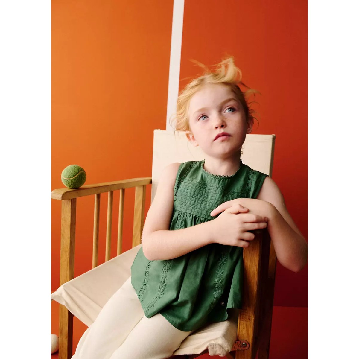 Blouse coton détails froncés vert, MANGO BABY