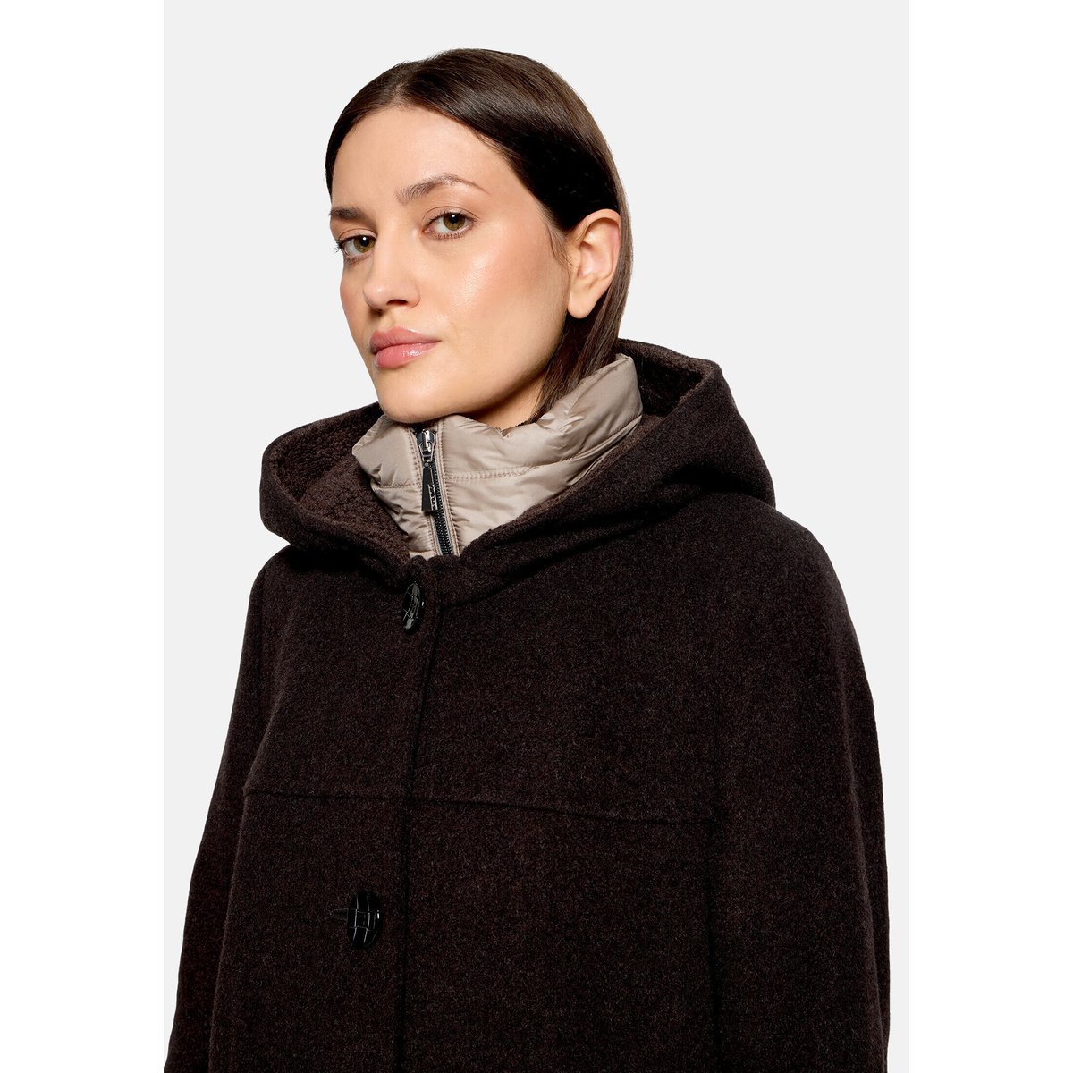 Veste en laine à capuche dark brown melange, GIL BRET