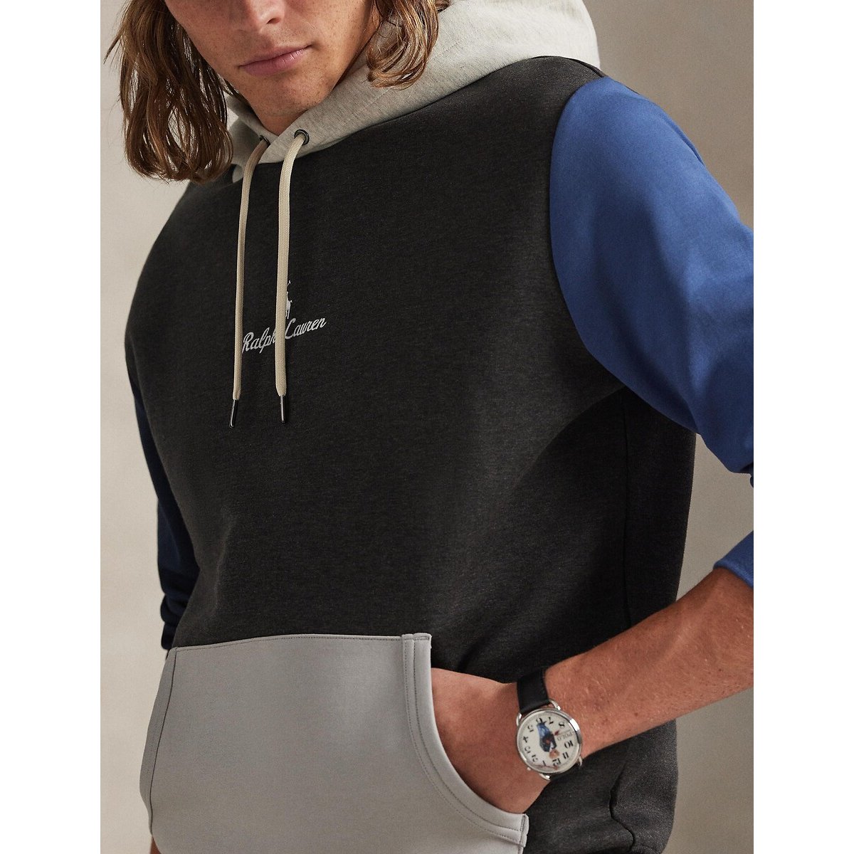 Sweat à capuche maille double à logo anthracite, POLO RALPH LAUREN