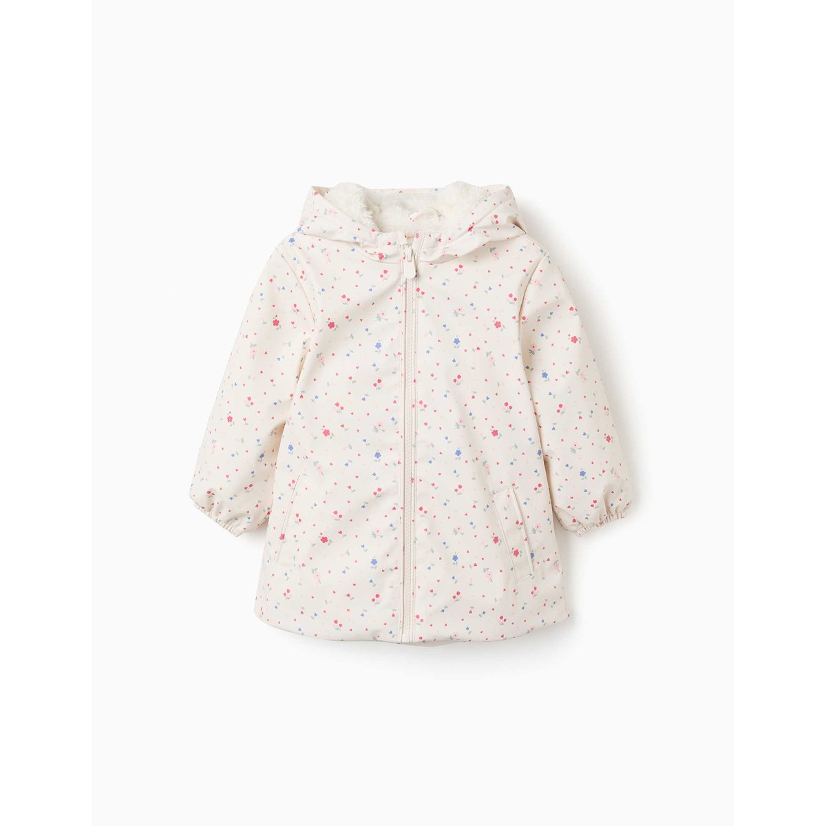 Parka à capuche avec doublure en sherpa et fleurs blanc, ZIPPY