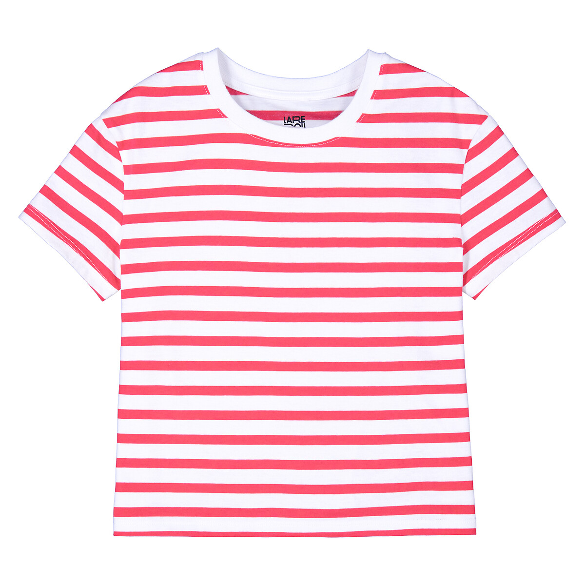 T-shirt col rond rayé rayé blanc/rouge, LA REDOUTE COLLECTIONS