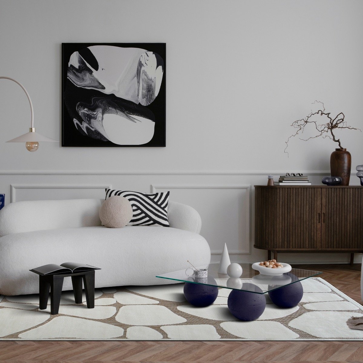 Tapis salon moderne à relief NEW AGE ICEBERG crème, THE DECO FACTORY