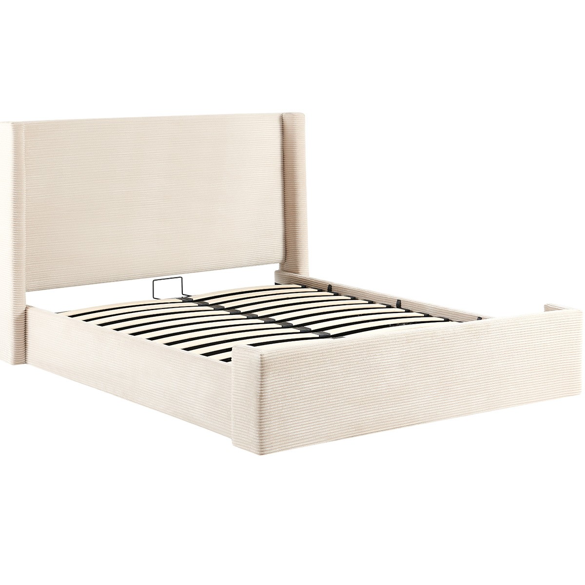 Lit coffre avec tête de lit capitonnée en velours côtelé - ELMA beige, HOMIFAB
