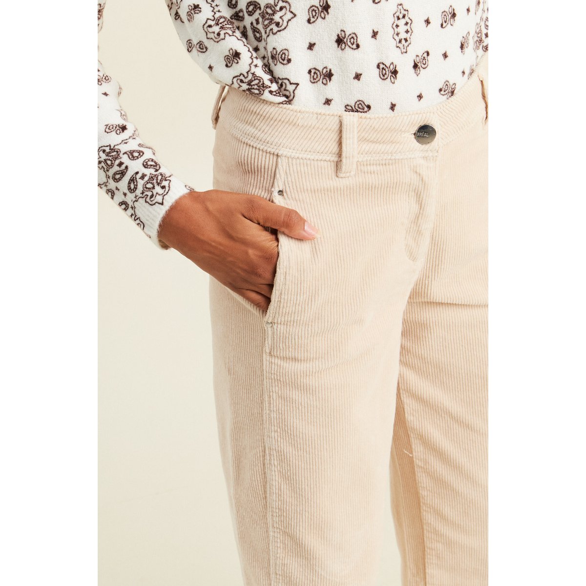 Pantalon large 7/8ème en velours sable, BREAL