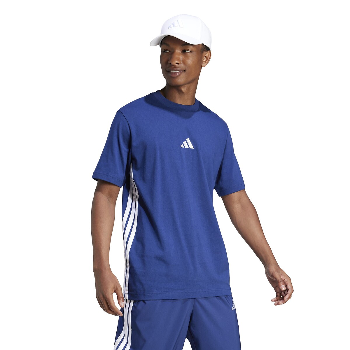 T-Shirt Essentials 3-Stripes Single Jersey bleu, ADIDAS SPORTSWEAR