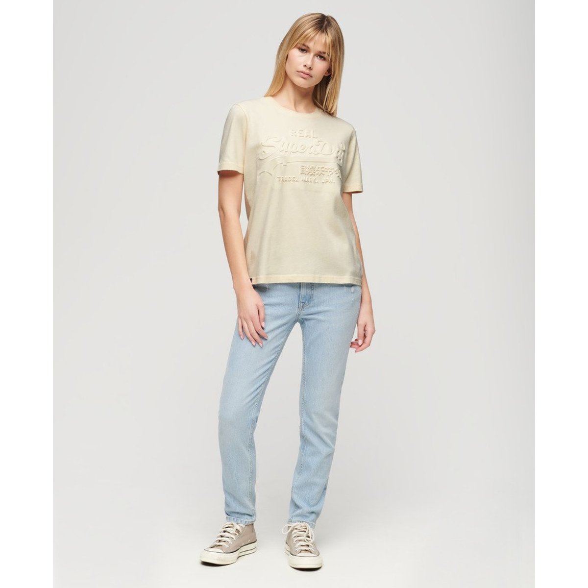 T-shirt décontracté à motif en relief riz blanc, SUPERDRY