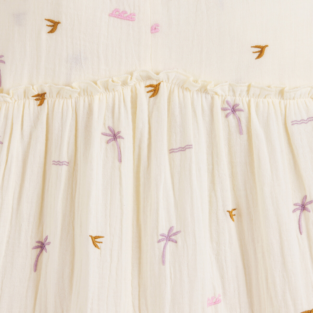 Vestido de alças finas com folho em algodão estampado cru, LA REDOUTE COLLECTIONS
