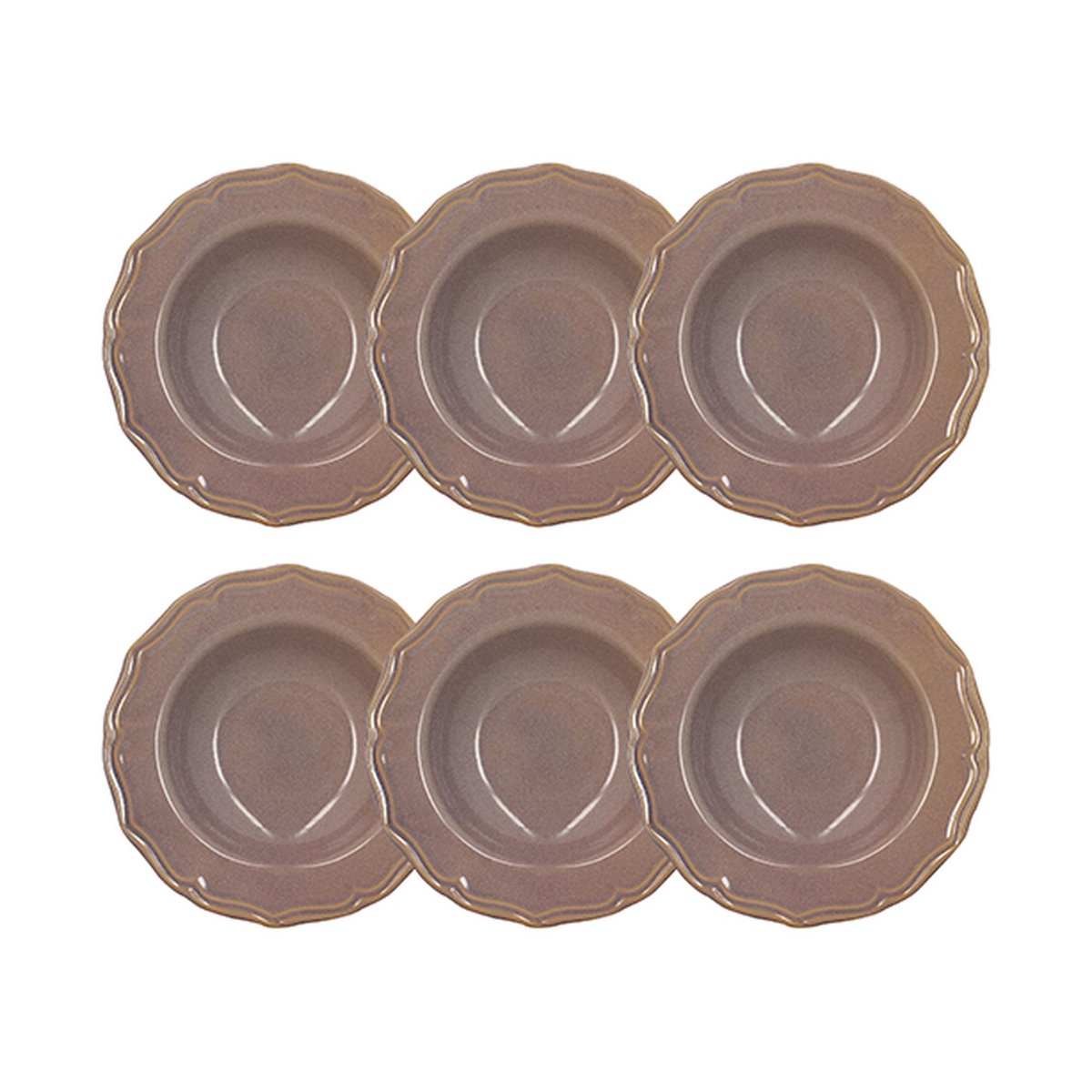 Lot de 6 assiettes creuses 23,5cm en grès, SIGNATURE violet, NOVASTYL