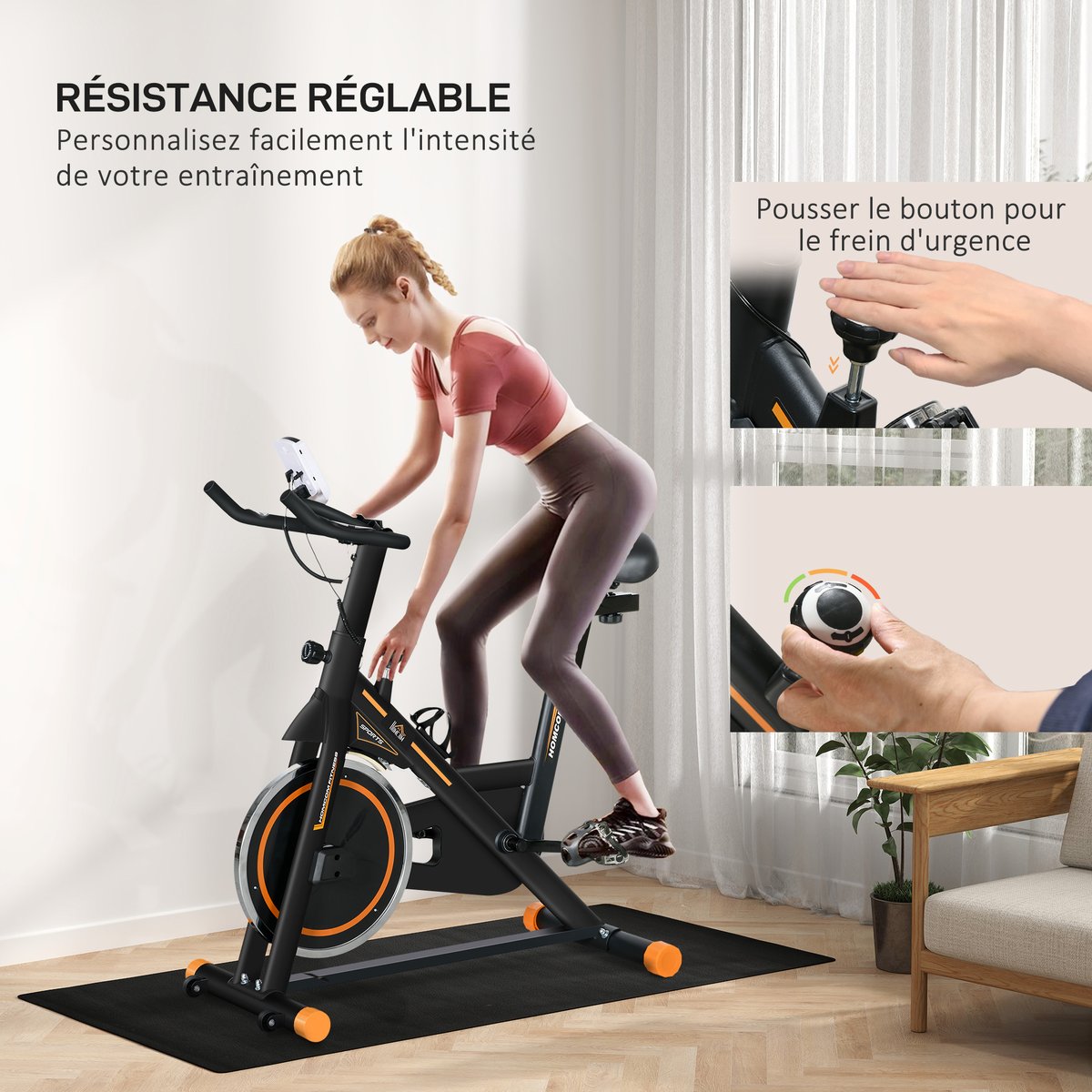 Vélo d'appartement Acier Orange noir, HOMCOM