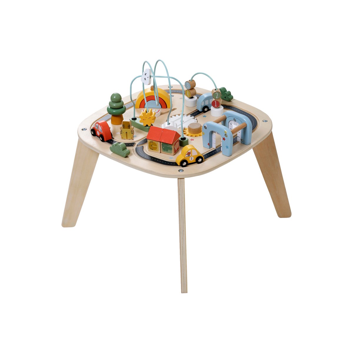 Table d'activités circuit de voitures en bois beige, VERTBAUDET