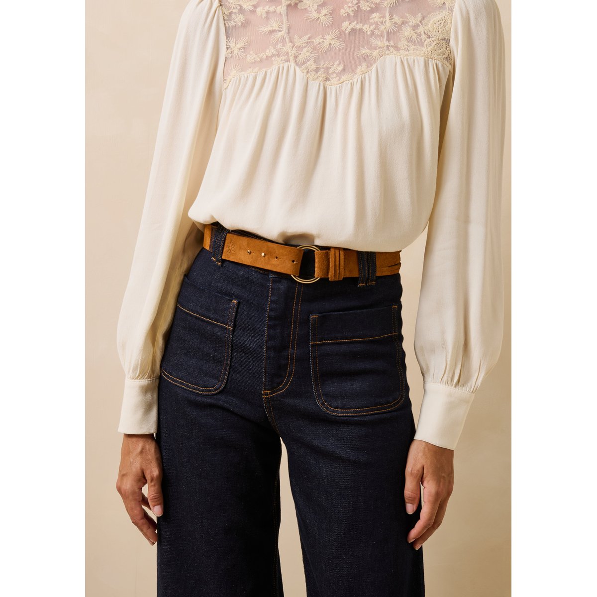 Ceinture en cuir recyclé camel, LA FEE MARABOUTEE