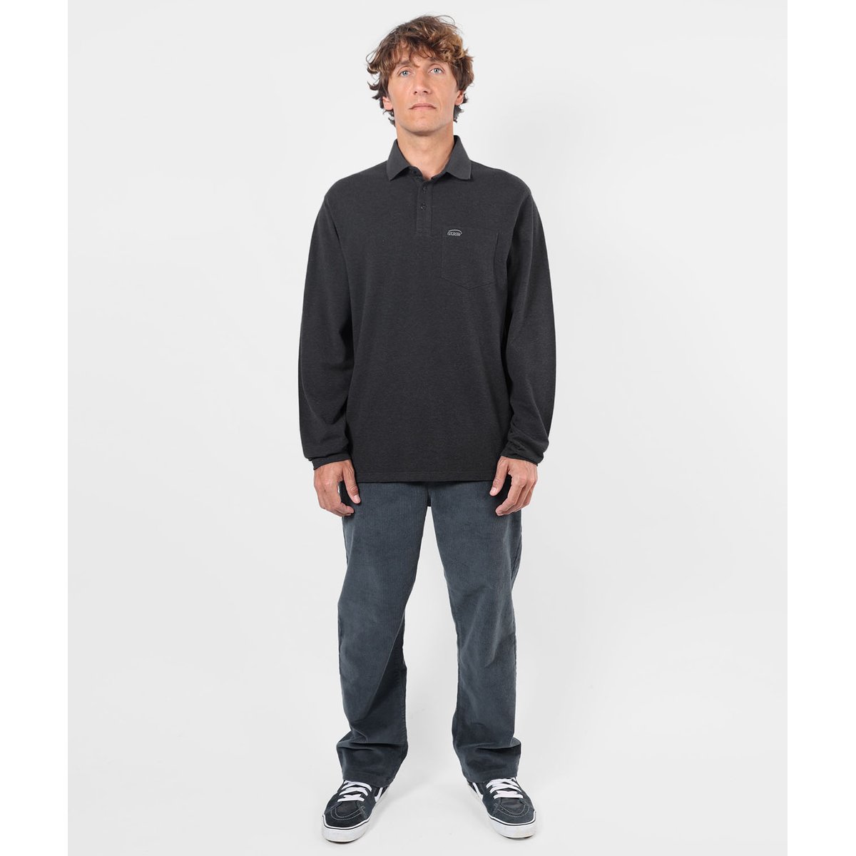 Polo manches longues STAPLE black heather, OXBOW