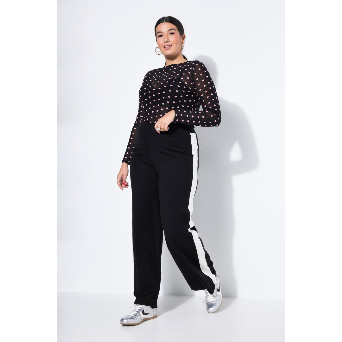 Pantalon droit en maille à taille élastique noir, STUDIO UNTOLD