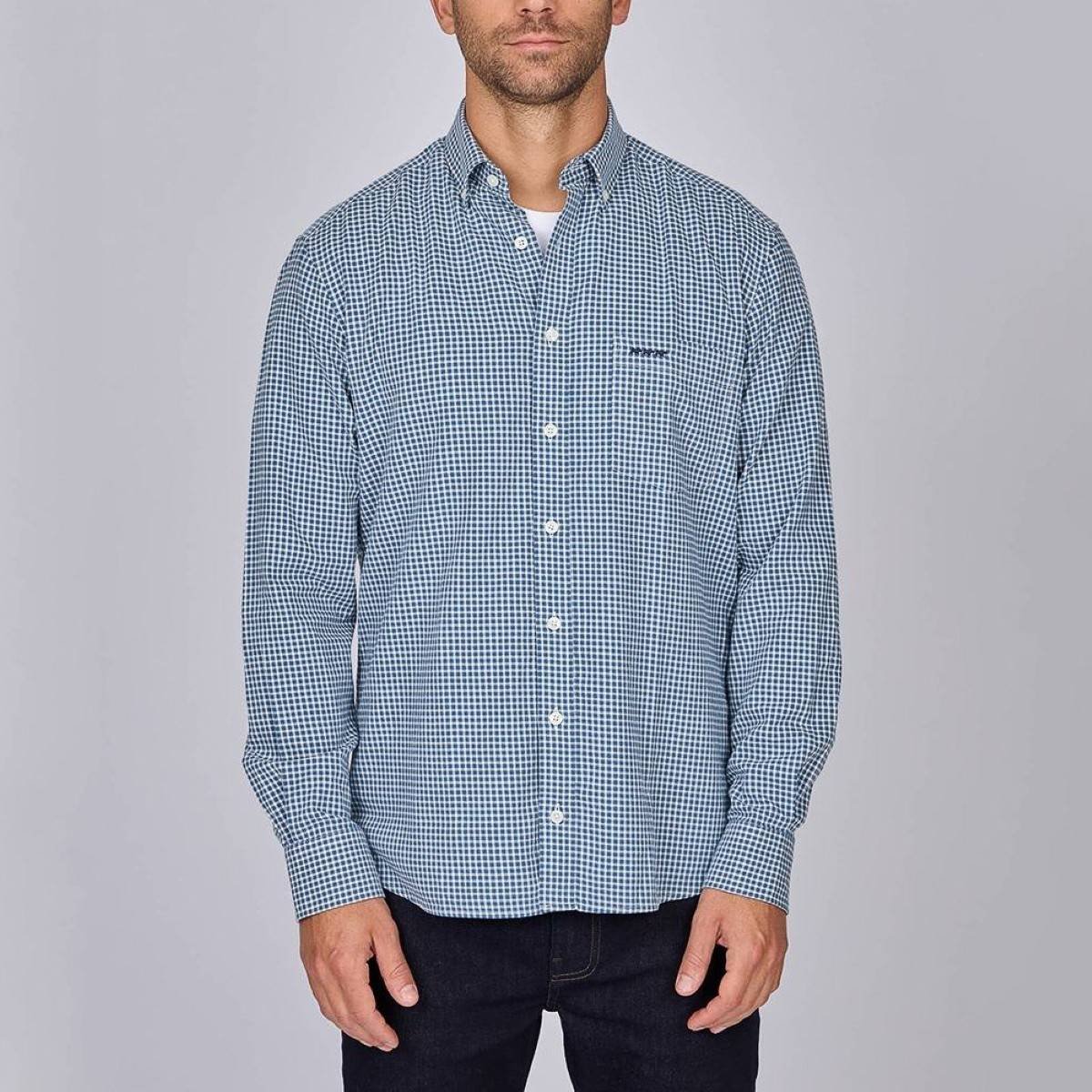Chemise à carreaux bleu marine, MISE AU GREEN
