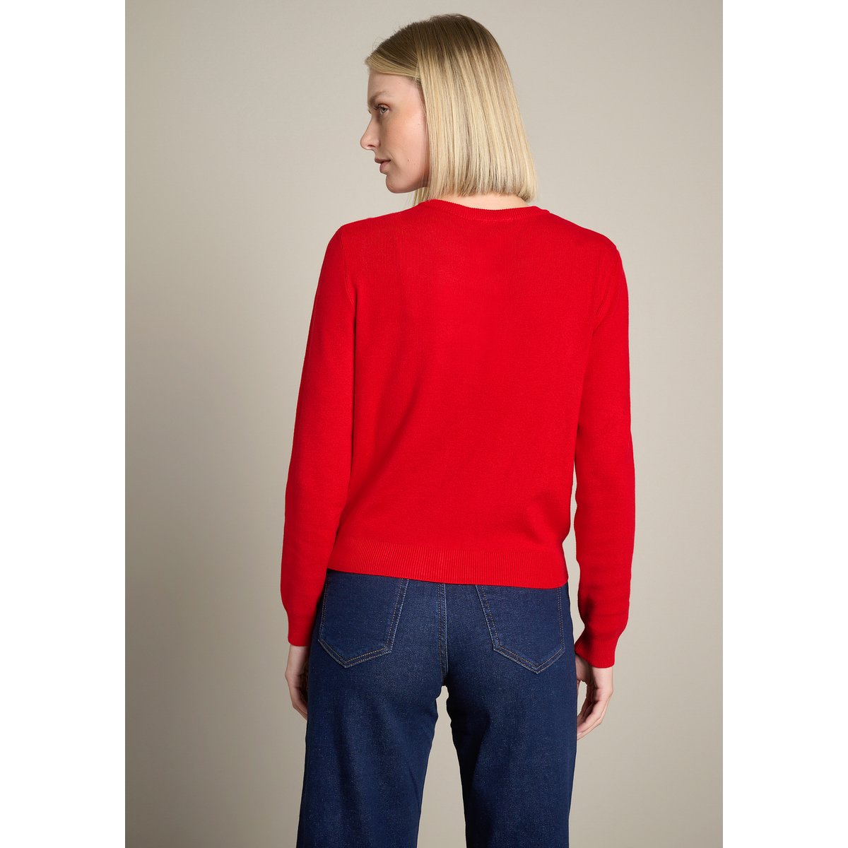 Gilet col rond boutonné rouge, LOLALIZA