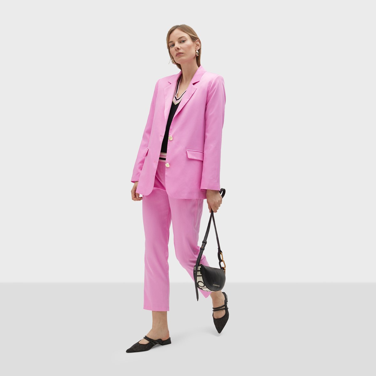 Pantalon droit longueur cheville à taille élastiquée rose, LOLA CASADEMUNT