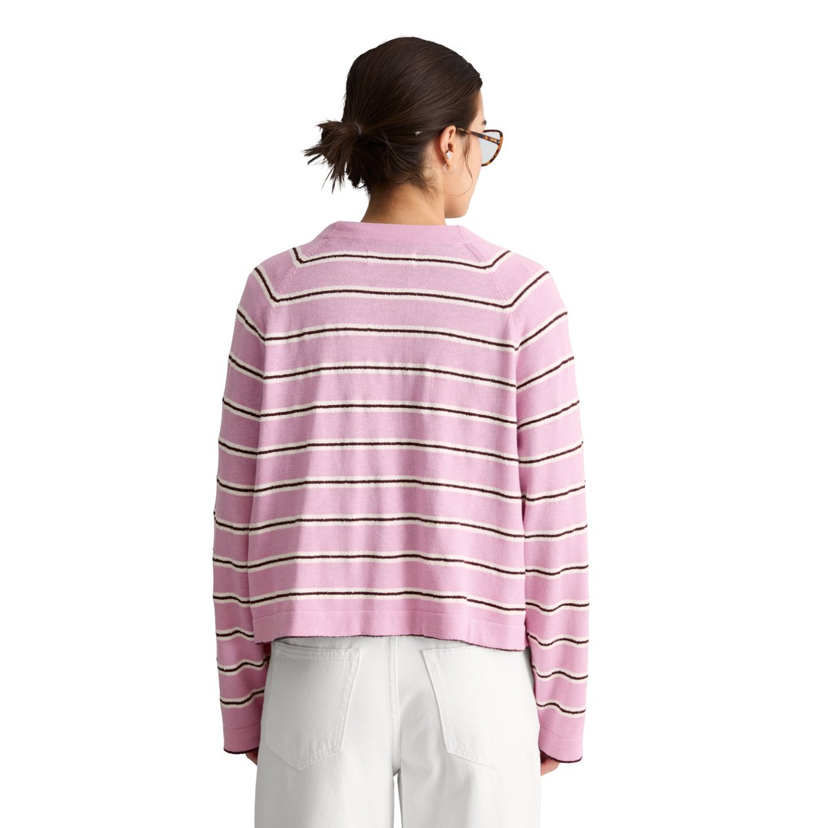 Cardigan rayé regular en mélange coton-modal organique rose, MARC O’POLO DENIM