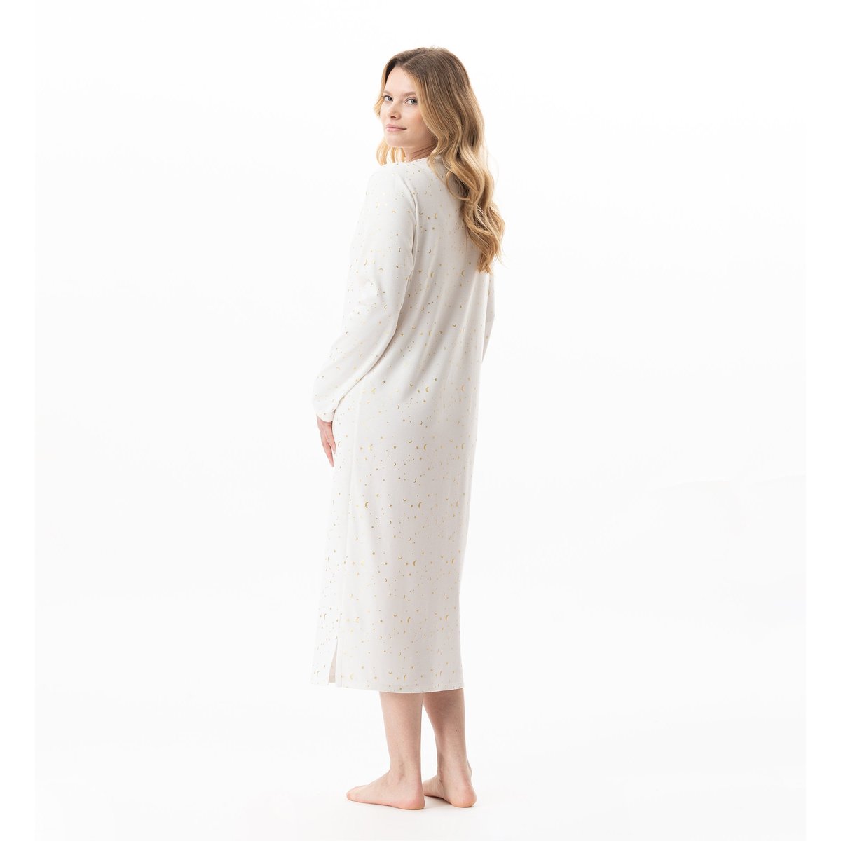 Chemise de nuit longue en coton LUNA 111 ecru, LE CHAT
