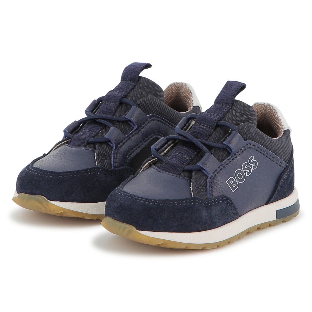 Sneakers in materiali misti bleu cargo, BOSS KIDSWEAR