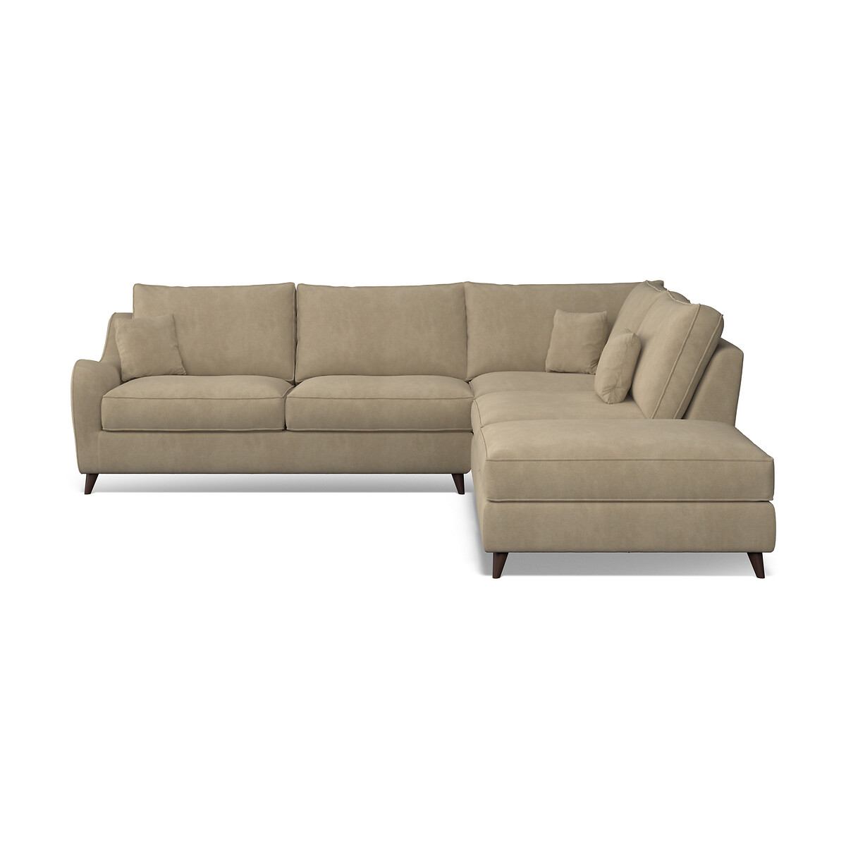 Amelia Soft Brushed Corner Sofa & Modular Footstool Set with Dark Wood Legs (Right Facing) linen, ÉDITÉ
