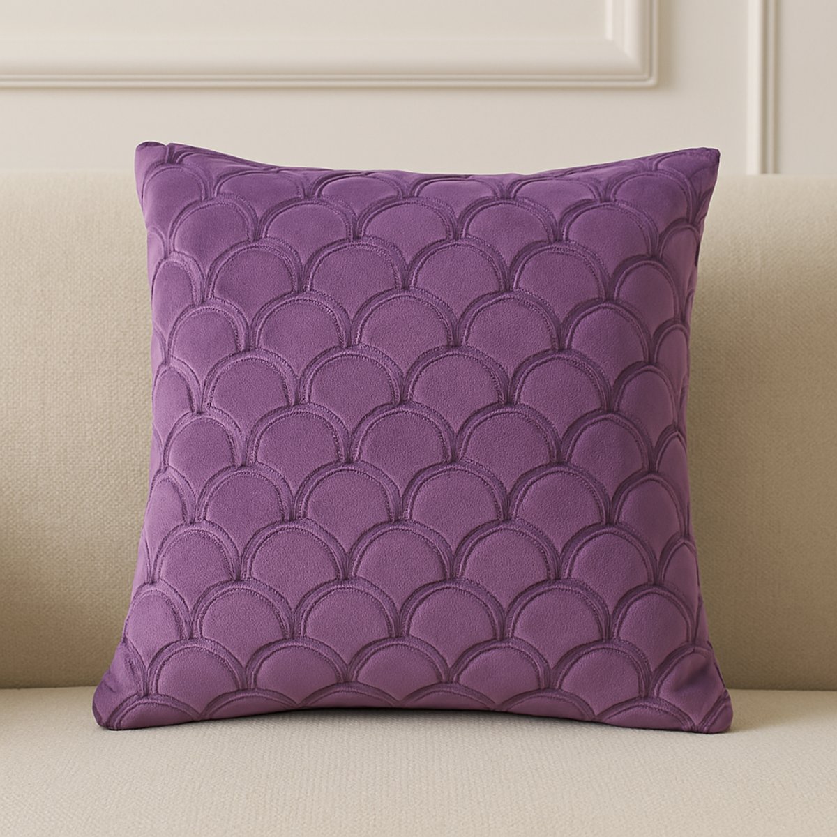 Housse de coussin en coton à motifs géométriques H40 TRACY violet, SIA DECO