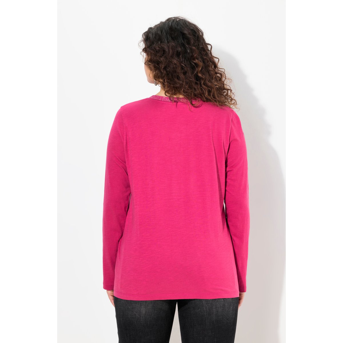 T-shirt encolure en V rose rouge, ULLA POPKEN