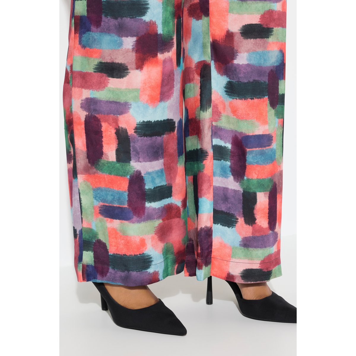 Pantalon en satin imprimé. Taille élastique noir, ULLA POPKEN