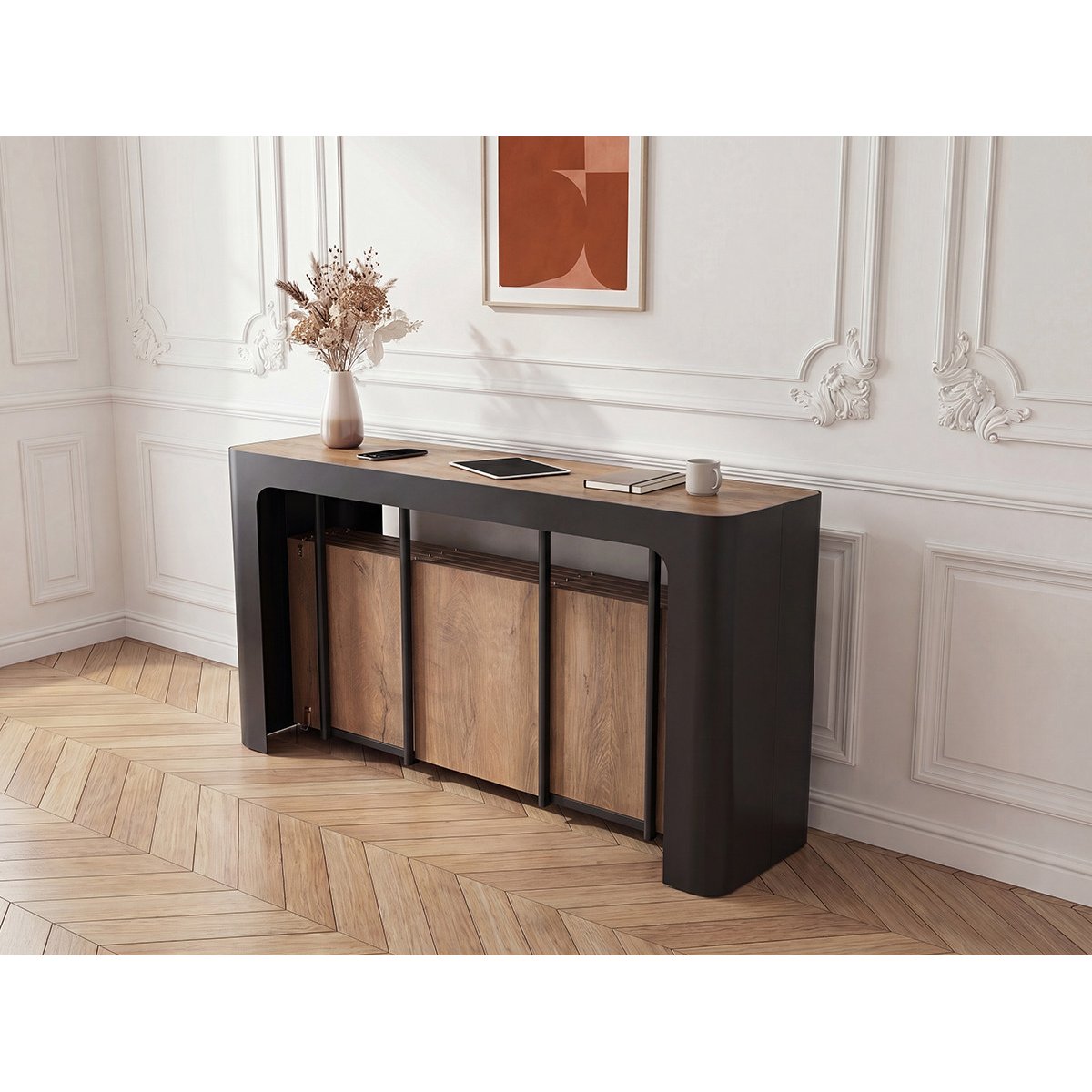 Console  cm panneaux de particules, ALBANE noir, BOBOCHIC