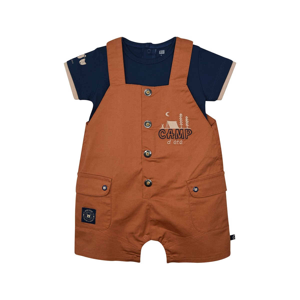 Ensemble t-shirt et salopette ryan beige, SUCRE D'ORGE
