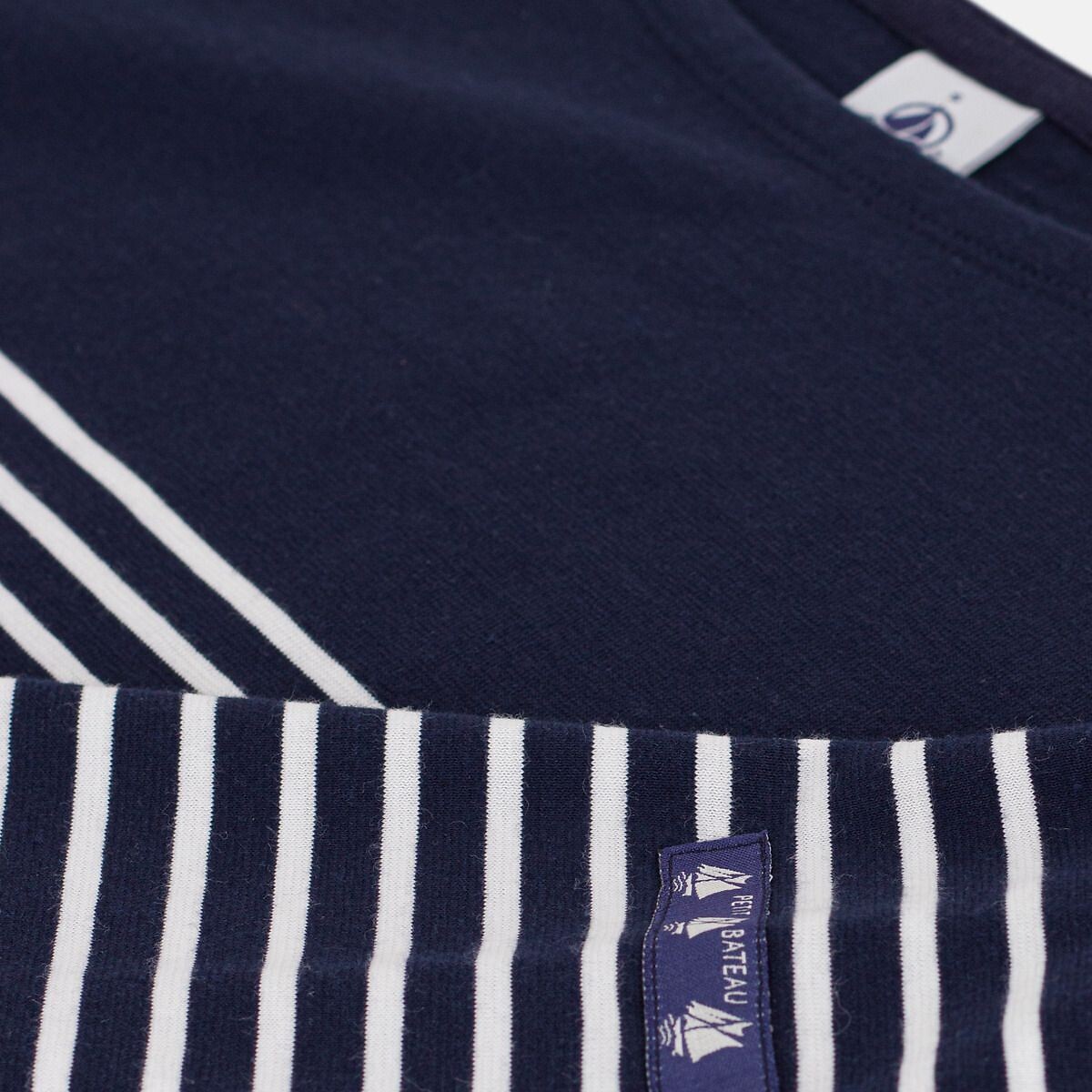 T-shirt alla marinara in cotone marine/bianco, PETIT BATEAU