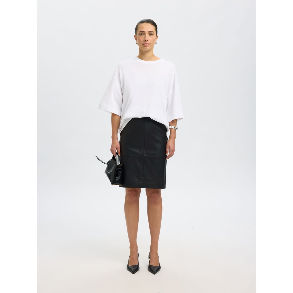 Jupe En Cuir Taille haute black, SELECTED
