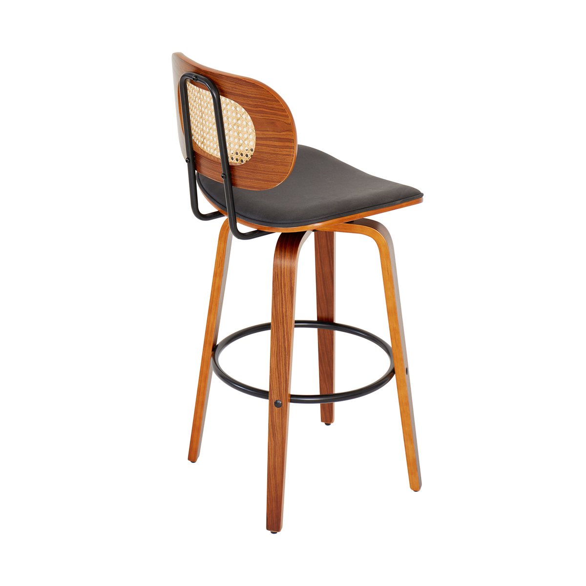 Lot de 2 tabourets de bar, bois et cannage, ALESUND noir, NORDLYS
