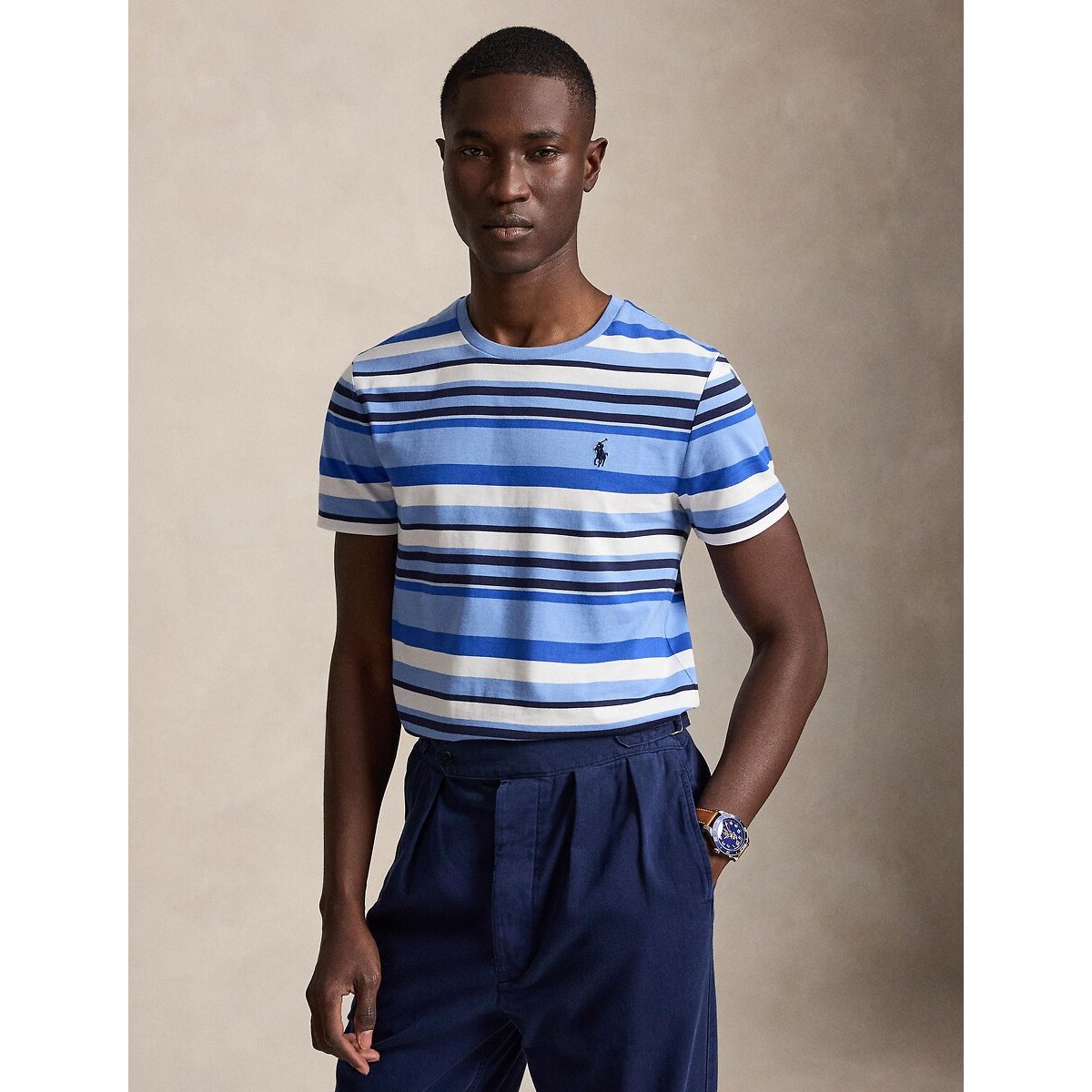 T-shirt manches courtes, CUSTOM FIT rayé bleu, POLO RALPH LAUREN
