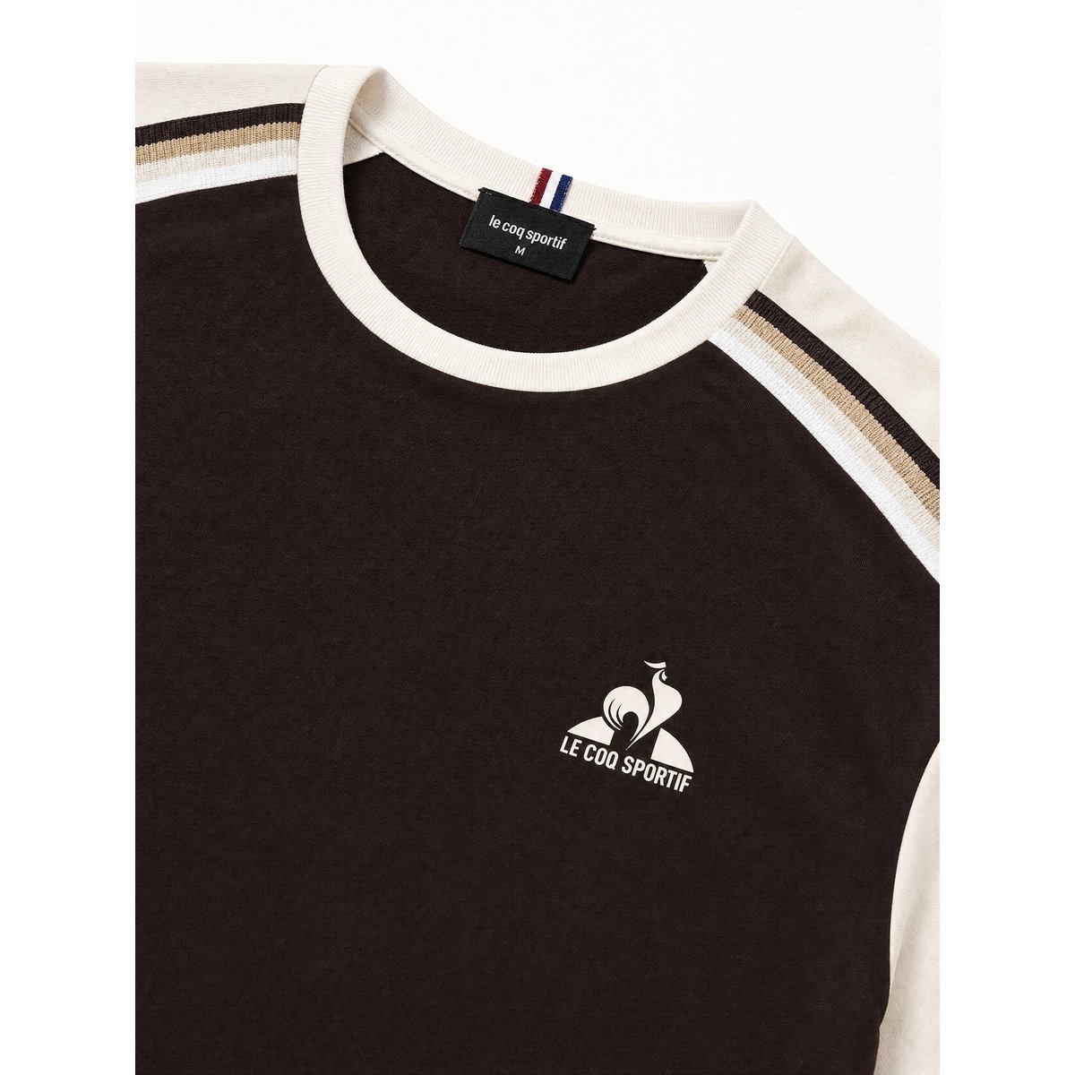 T-shirt en jersey de coton avec bandes rayées épaules Heritage marron fonce, LE COQ SPORTIF