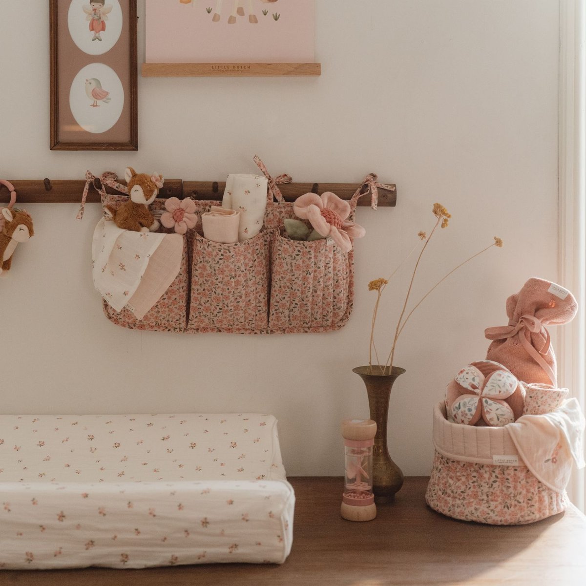 Housse pour matelas à langer blanc, rose, LITTLE DUTCH