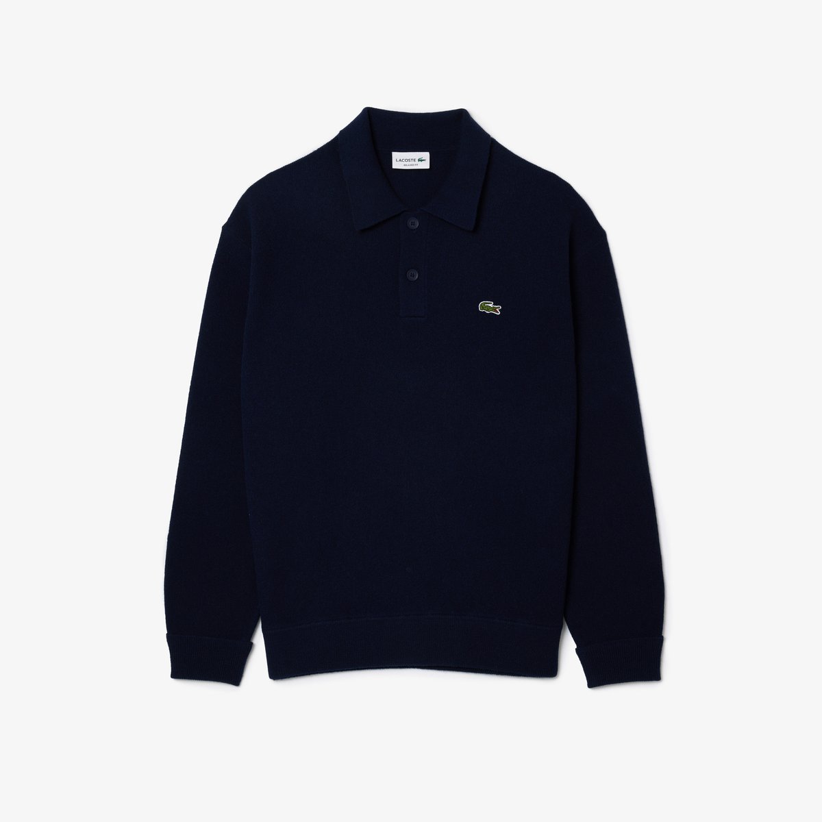 Pull polo relaxed fit en laine bleu-166, LACOSTE