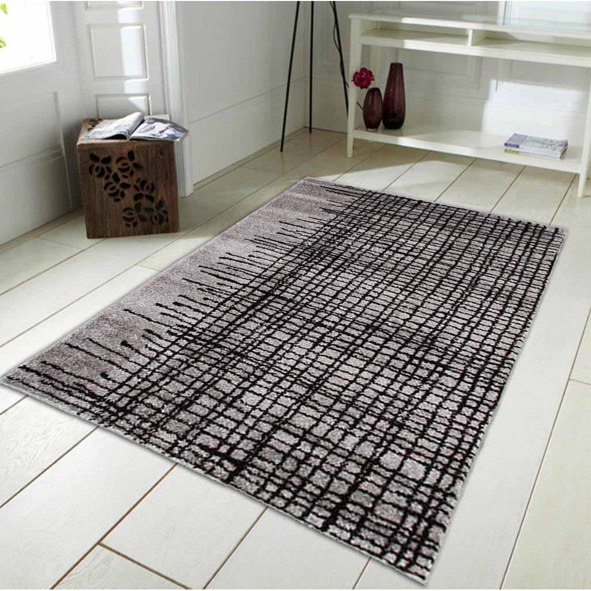 Tapis poils courts imprimé lignes croisées  ABSTRACT gris, THE DECO FACTORY