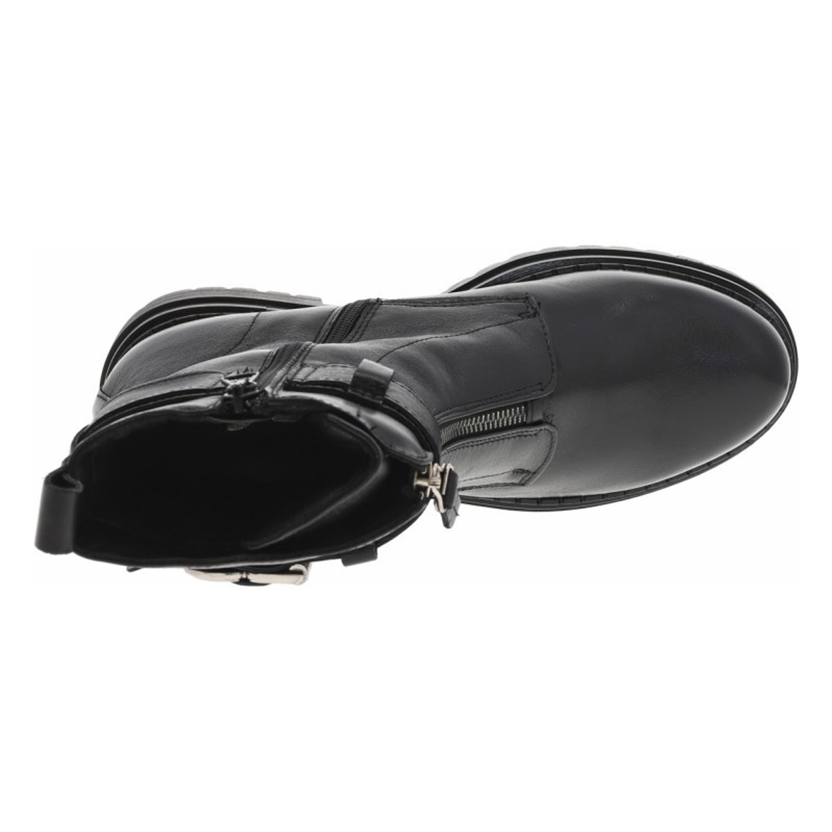 Bottines en cuir noires à talon décroché bas avec fermeture zippée noires, MJUS