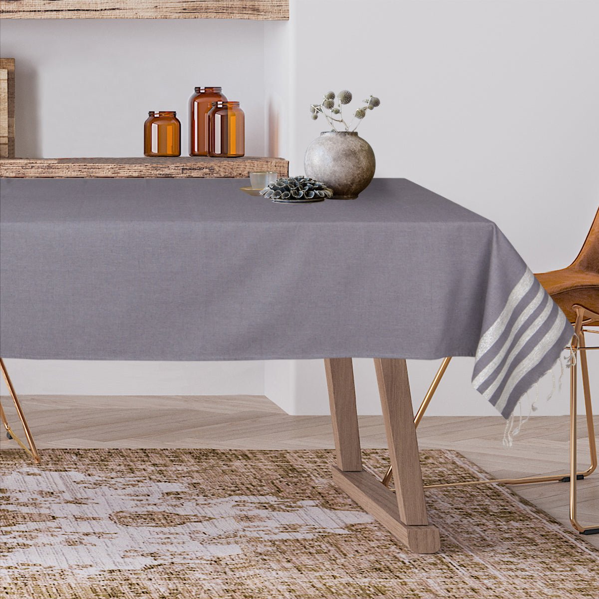 Nappe coton HAMPTONS gris moyen / argent, FEBRONIE