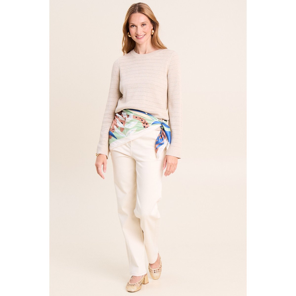 Pull manches longues col rond brillant couleur or, BREAL